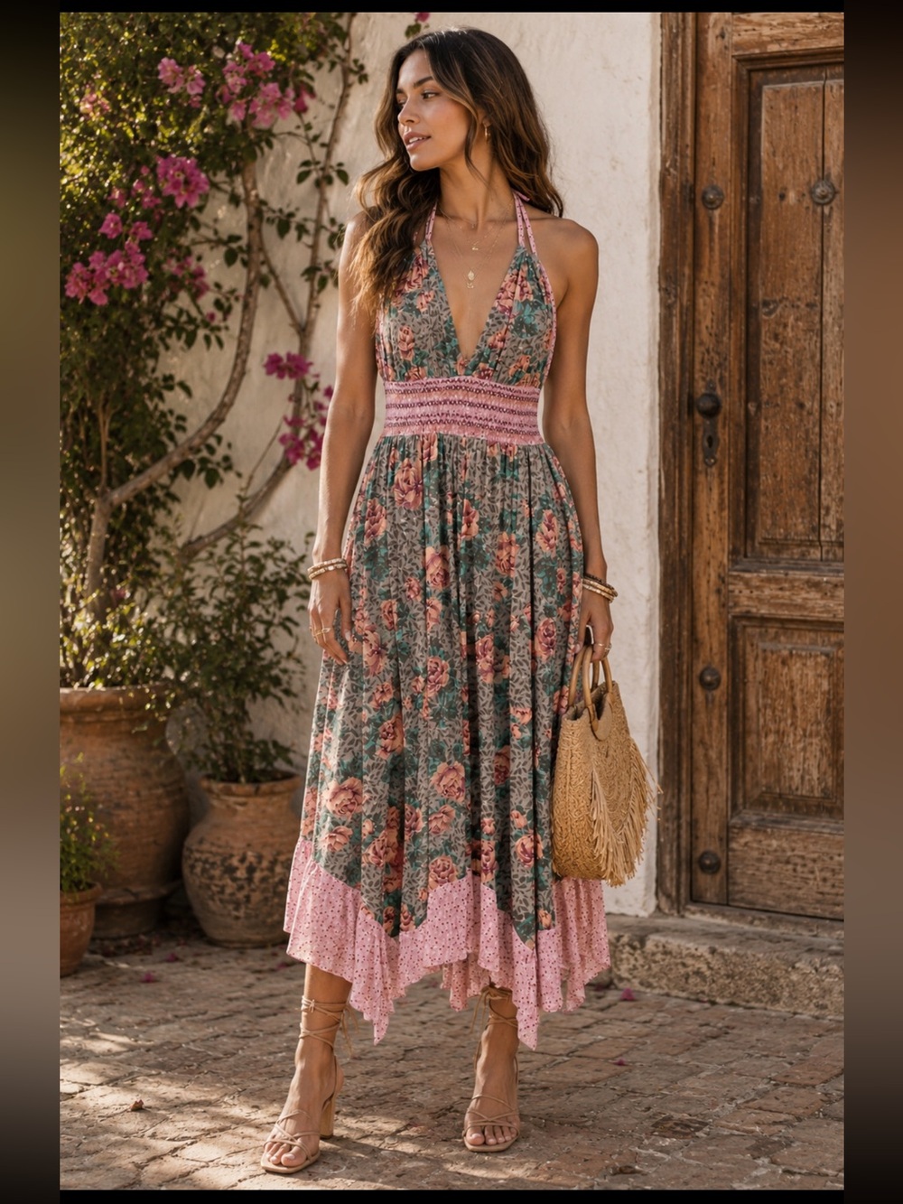 Buckle Floral Maxi Dress - Purple Blush - Smocked Waisted Boho - New With Tags